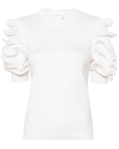 Chloé Ruffled fine-knit T-shirt - Bianco
