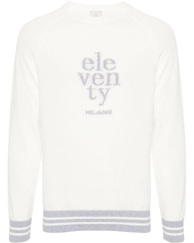 Eleventy Embroidered-logo Knitted Sweater - White