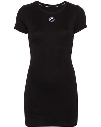 Marine Serre Logo Organic Cotton Mini Dress - Black