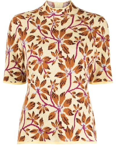 Ulla Johnson Patterned-jacquard High-neck Top - Orange