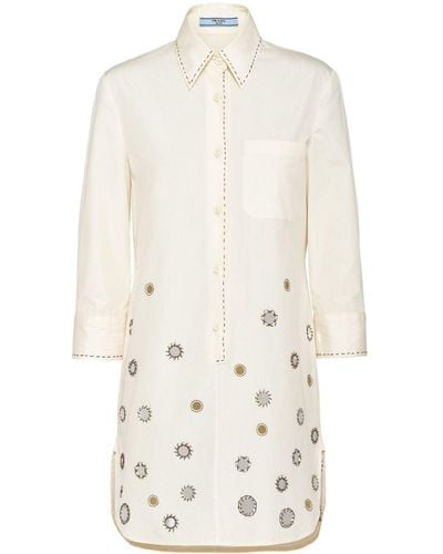 Prada Appliqué-detail Cotton Shirtdress - White