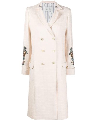 Etro Rear Graphic-print Double-breasted Coat - Natural