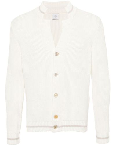 Eleventy Notched-collar Cotton Cardigan - White