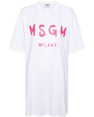 MSGM Logo-print Cotton T-shirt Dress - White