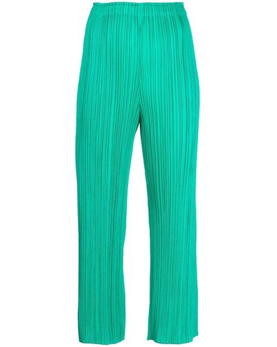Pleats Please Issey Miyake High-waisted Plissé Cropped Pants - Blue