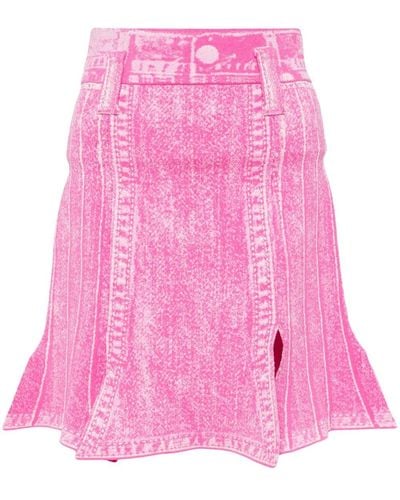 Ph5 Denim-print High-rise Skirt - Pink