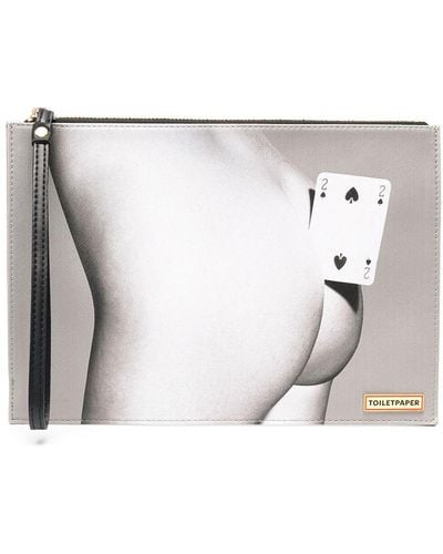 Seletti Two Of Spades Faux Leather Pouch Bag - White