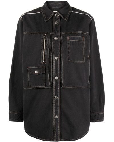Isabel Marant シャンブレー シャツジャケット - ブラック