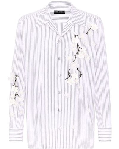 Dolce & Gabbana Floral-appliqué Striped Shirt - White