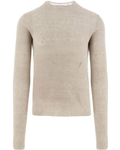 Ferragamo Gerippter Strickpullover mit Logo-Stickerei - Natur