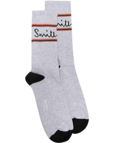 Paul Smith Intarsia Knit-logo Socks - White