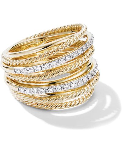 David Yurman Anillo Crossover ancho con diamantes en oro amarillo de 18kt - Metálico