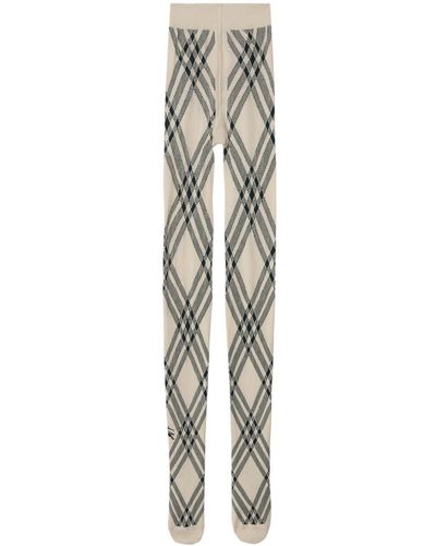 Burberry Check-print Wool-blend Tights - Natural