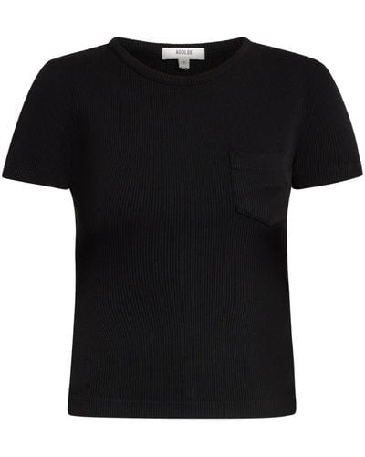 Agolde Ribbed Organic Cotton-blend T-shirt - Black
