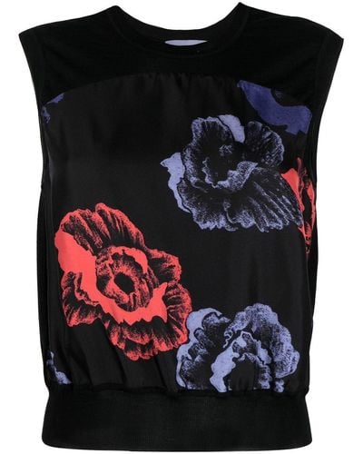 Ferragamo Floral-print Sleeveless Top - Black