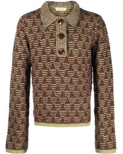 NAMACHEKO Patterned-jacquard Knitted Polo Shirt - Brown