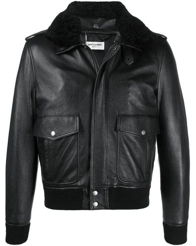 Saint Laurent Oversized Flight Leather Jacket - Black