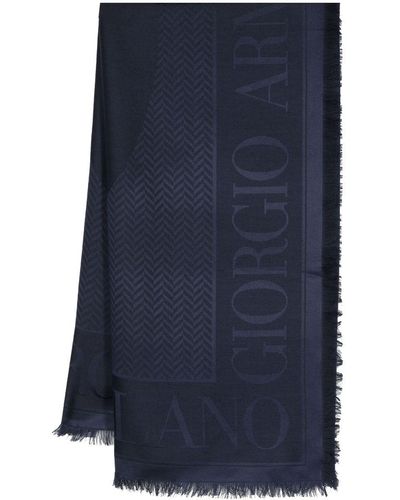 Giorgio Armani シェブロンニット スカーフ - ブルー
