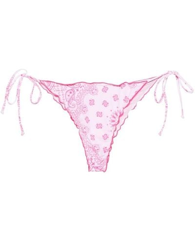 Mc2 Saint Barth Bandana-print Ruched Bikini Bottoms - Pink