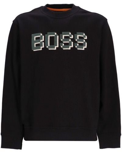 BOSS Logo-print cotton jersey sweatshirt - Nero