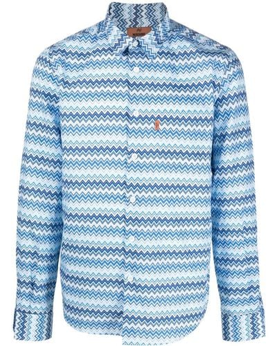 Missoni Zigzag-pattern Cotton Shirt - Blue