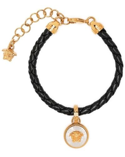 Versace Medusa Charm Leather Bracelet - Black