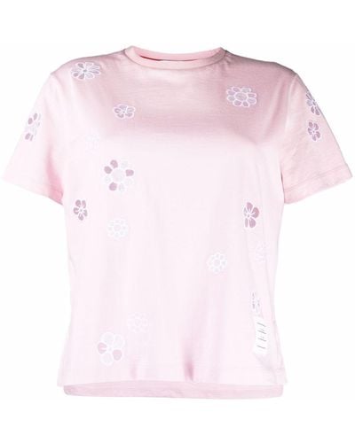 Thom Browne Floral-embroidered Short-sleeve T-shirt - Pink
