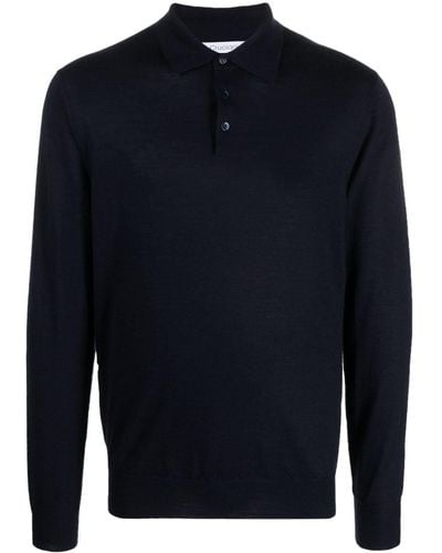 Cruciani Fine-knit Long-sleeved Polo Shirt - Blue