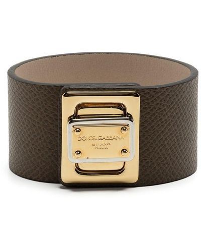 Dolce & Gabbana Bracelet en cuir à fermoir loquet - Métallisé