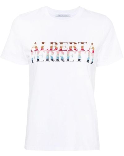 Alberta Ferretti Bead-logo Cotton T-shirt - White
