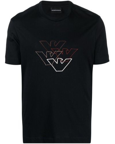 Emporio Armani T-shirt en coton à logo brodé - Noir
