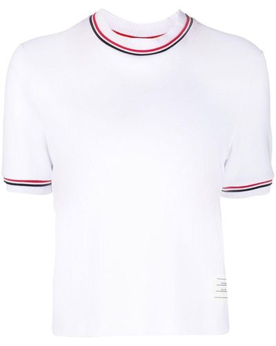 Thom Browne Camiseta con ribete a rayas - Blanco
