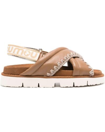 Mou Crossover-strap Leather Sandals - Brown