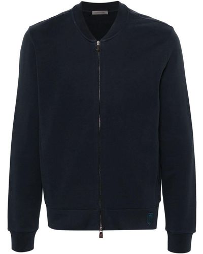 Corneliani Veste bomber en coton à patch logo - Bleu