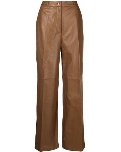 Loulou Studio Wide Leg Leather Pants - Brown