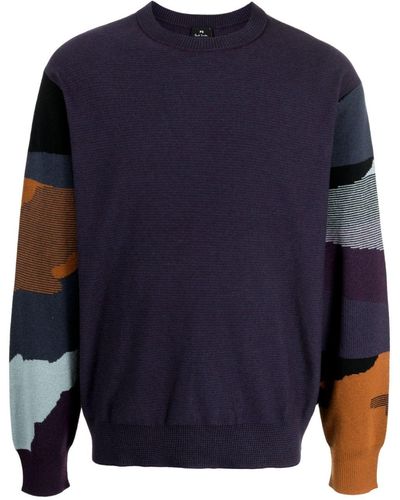 PS by Paul Smith Plains Pullover in Colour-Block-Optik - Blau