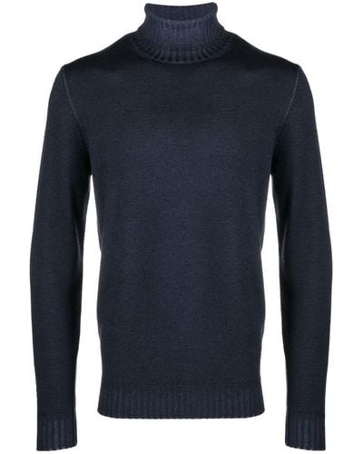 Moorer Roll Neck Knitted Sweater - Blue