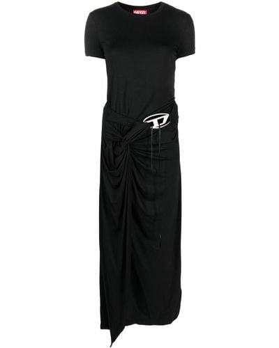 DIESEL D-rowy Gedrapeerde Midi-jurk Met Logoplakkaat - Zwart