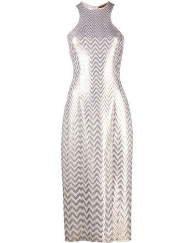 Missoni Lamé Zigzag Fitted Midi Dress - White