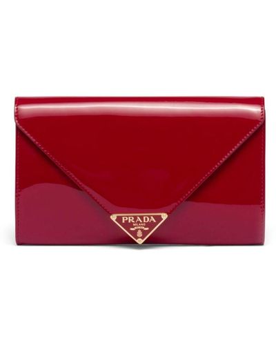 Prada Triangle-logo Patent Leather Clutch Bag - Red