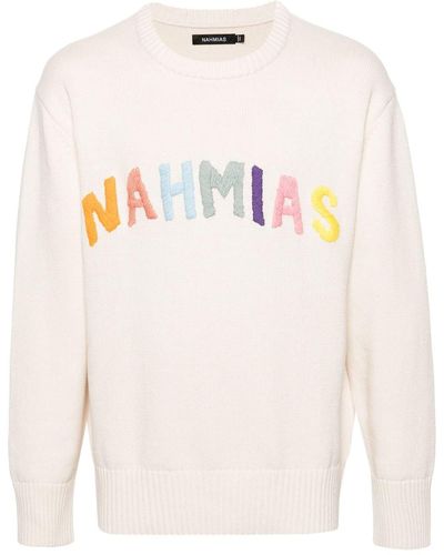 NAHMIAS Rainbow Pullover mit Logo-Intarsie - Weiß