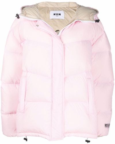 MSGM Zip-up Hooded Puffer Jacket - Pink