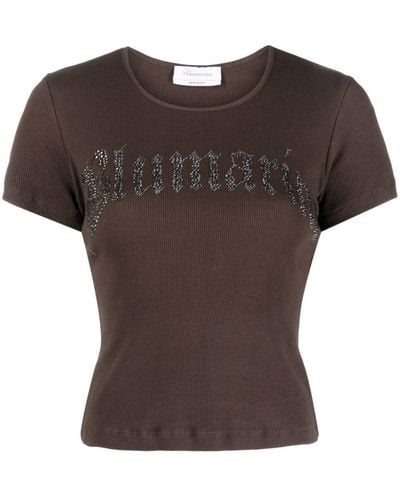Blumarine Logo-embellished Ribbed-knit T-shirt - Brown