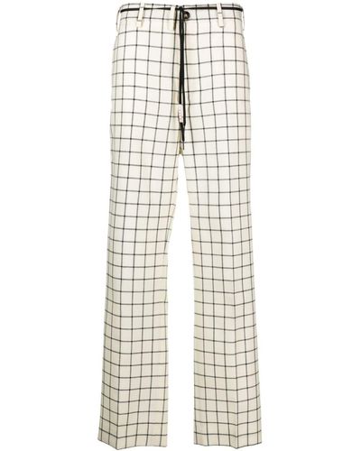 Marni Windowpane-print Straight-leg Canvas Trousers - White