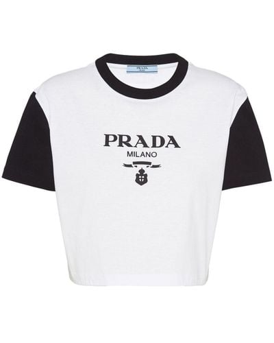 Prada Cropped-T-Shirt mit Logo-Print - Weiß
