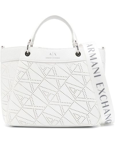 Armani Exchange Small Perforated-embellished Tote Bag - White