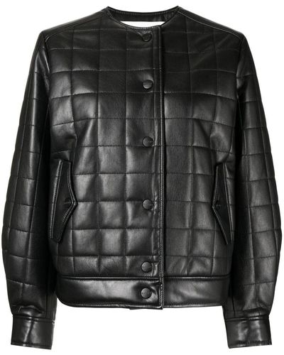 Rodebjer Quilted Leather Bomber Jacket - Black