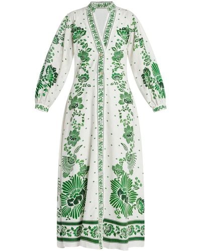 FARM Rio Floral-print Shirt Maxi Dress - Green