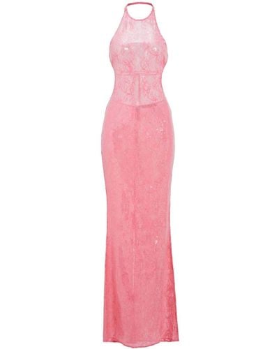 retroféte Shivonne Sequin Lace Backless Dress - Pink