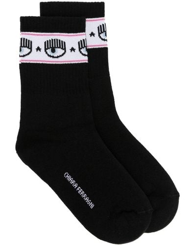 Chiara Ferragni Logomania Ribbed Socks - Black